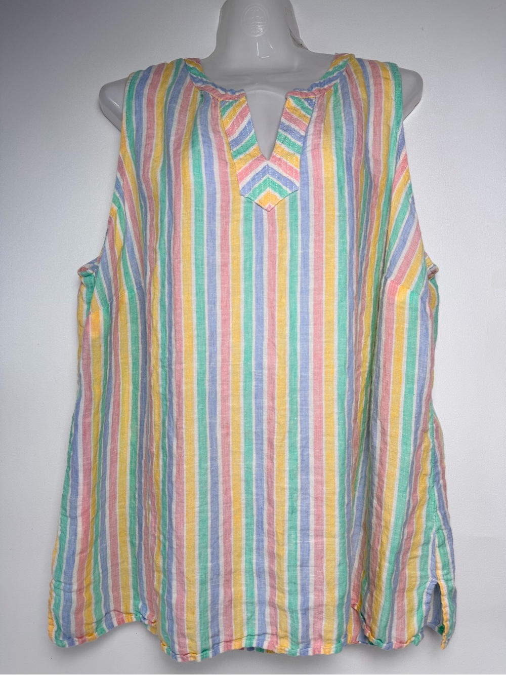 Talbots Women Sleeveless 100% Linen Tank Top Shirt Size 2X Stripes Pastel Colors
